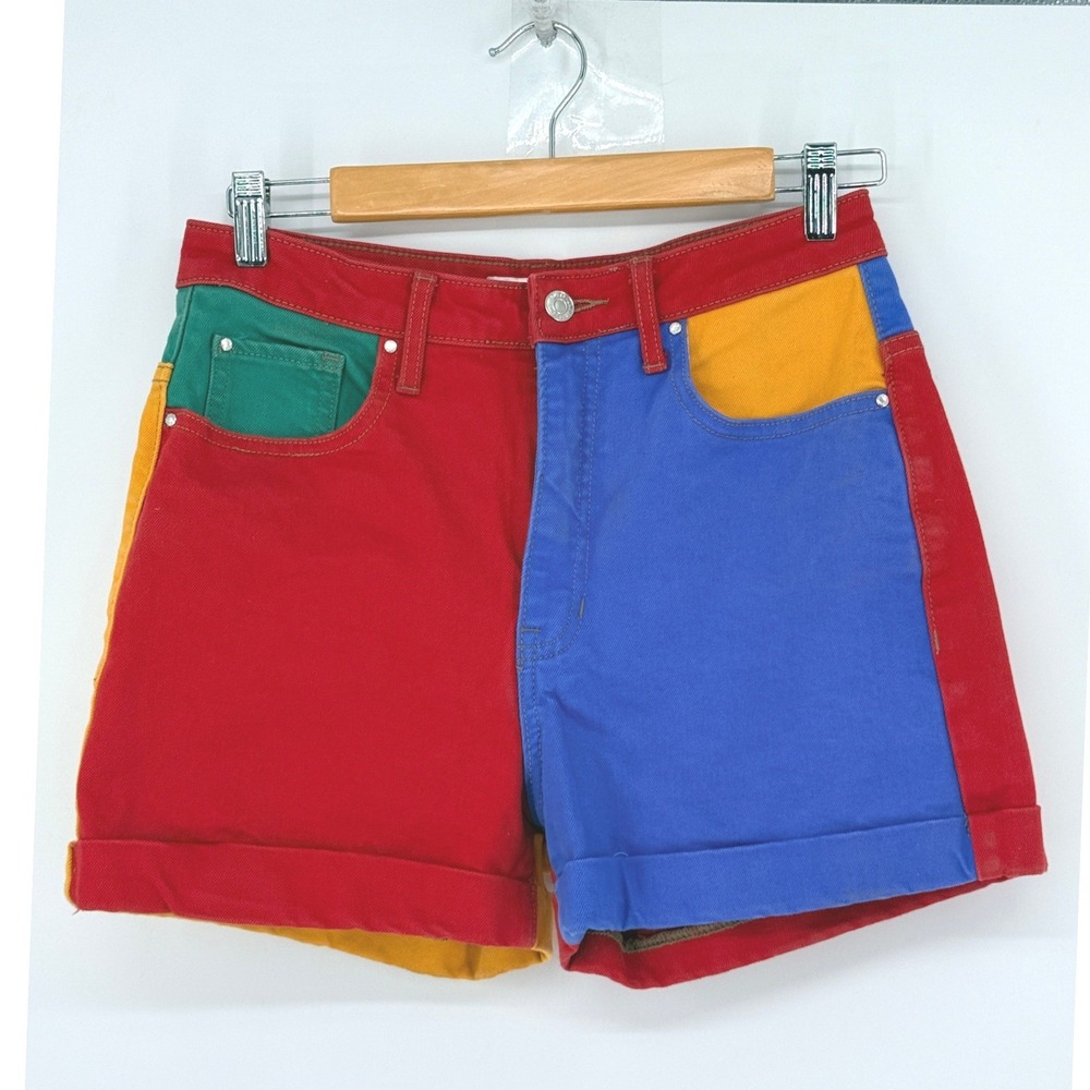 J Balvin Guess Colorblock Denim Jean Shorts Kidcore Retro Kidcore Twee Size 28